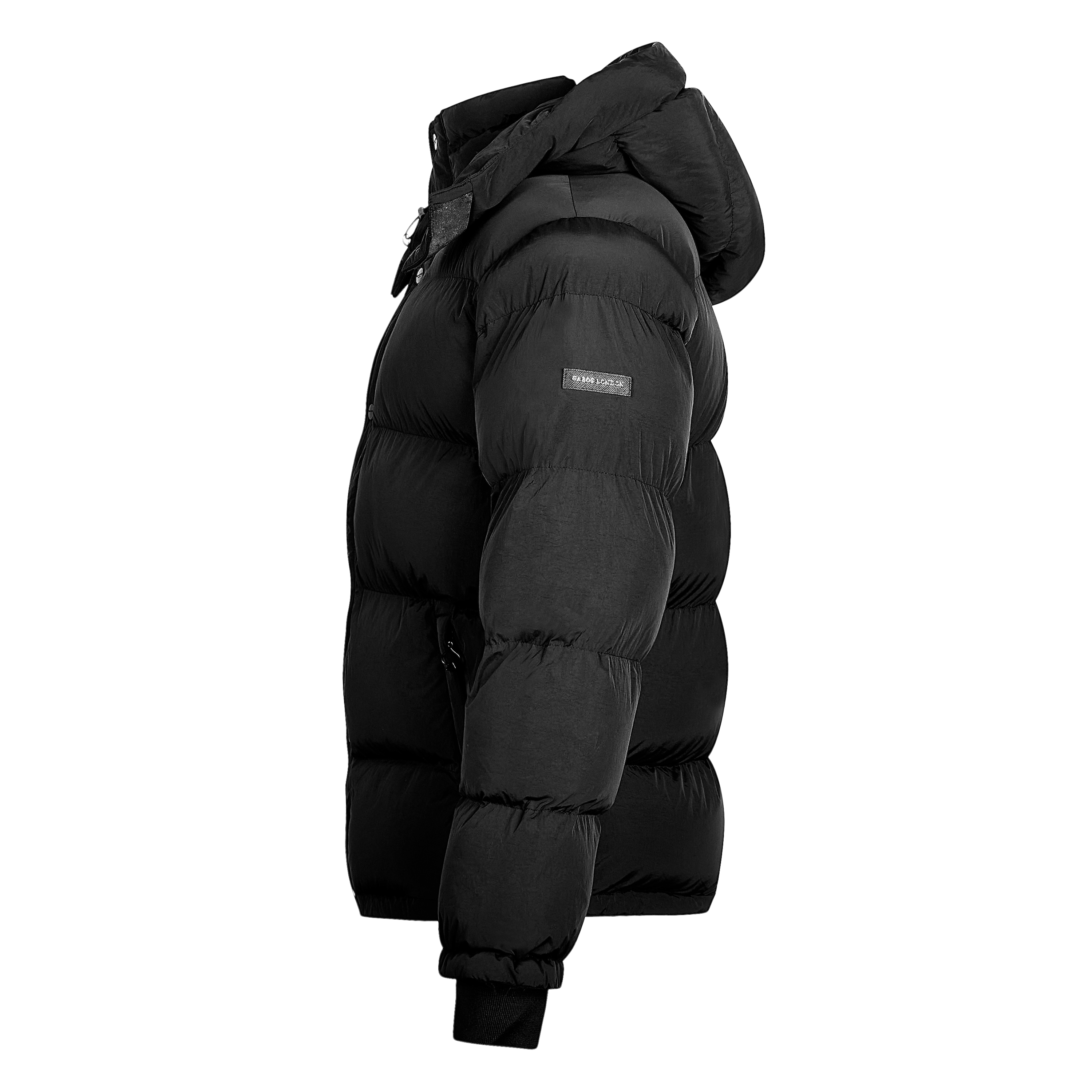 Black Puffer Jacket | Street Bomber Puffer Jacket 3.0 Magma Black Side View – Men’s Streetwear, Hooded Winter Coat Outerwear from Gabos London