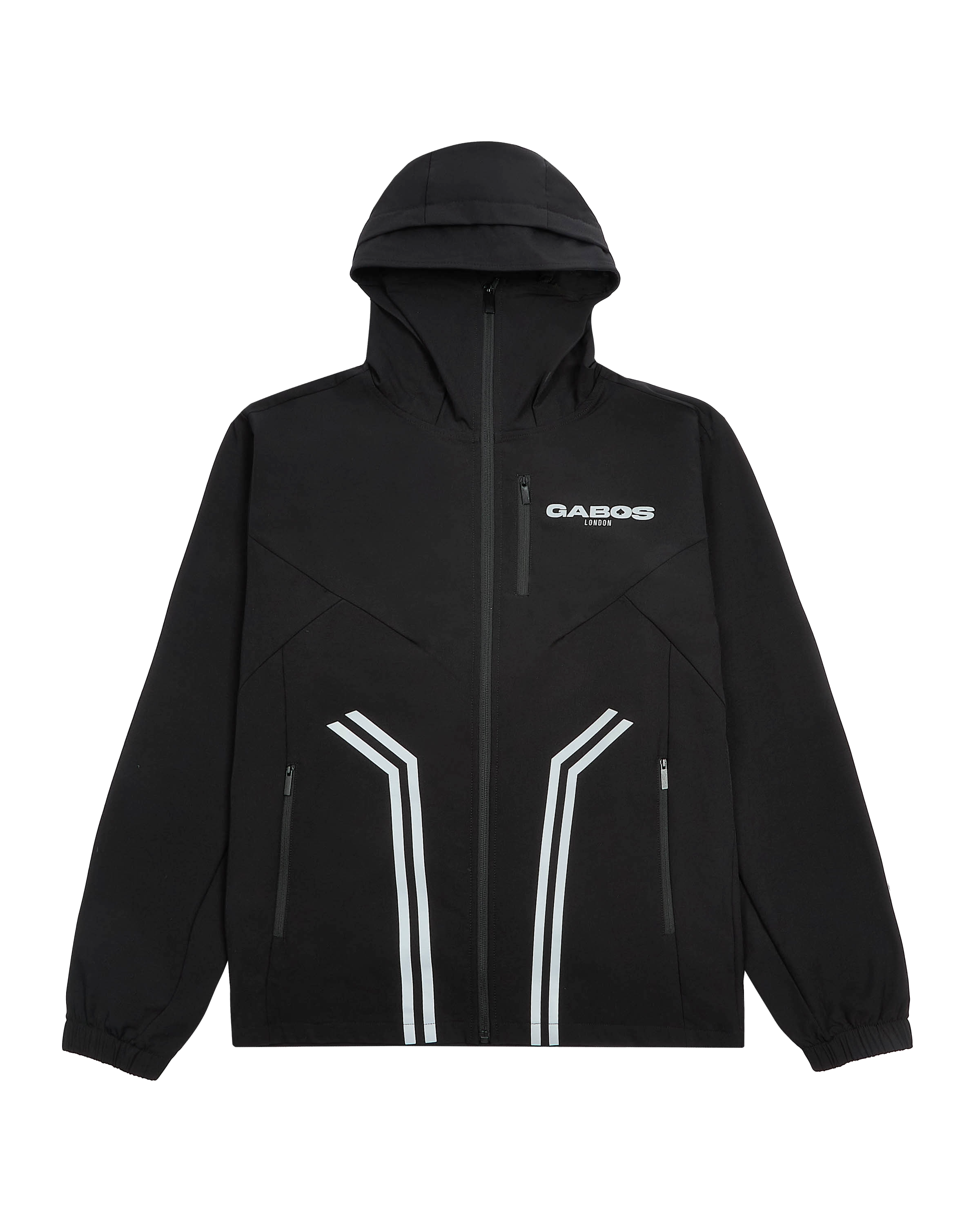 StealthMode Phantom Black technical tracksuit jacket with reflective detailing and integrated face mask