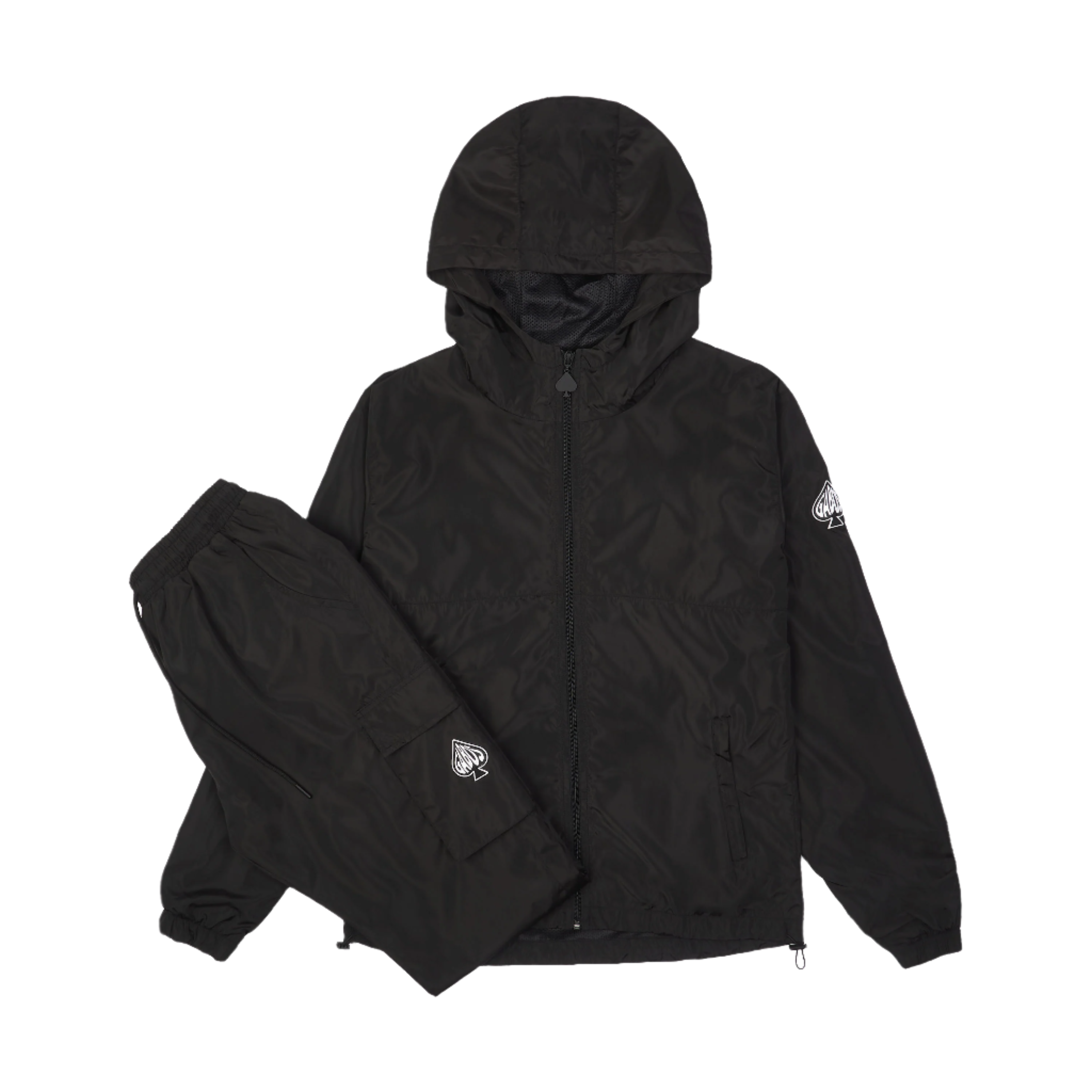 Men's Black Tracksuit. Streetwear Windbreaker Full Tracksuit set. Front lay by Gabos London
