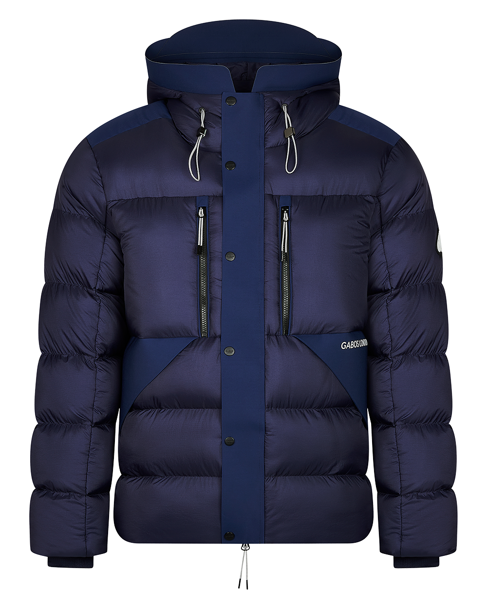 streetwear puffer jacket. mens winter coat in navy
