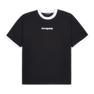 flat lay of the front of gabos londons us never them t shirt. uk streetwear