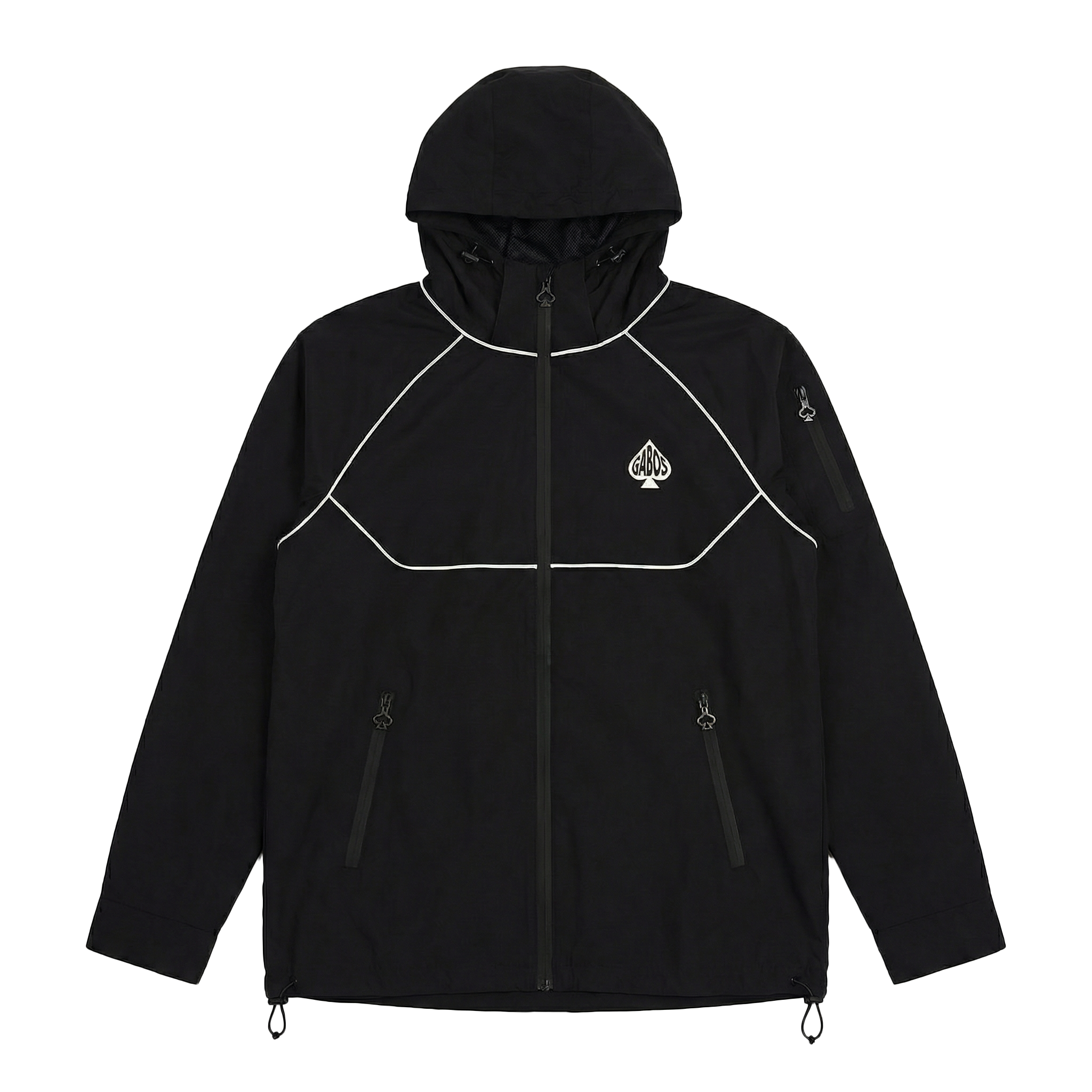 Black jacket with a logo on a white background