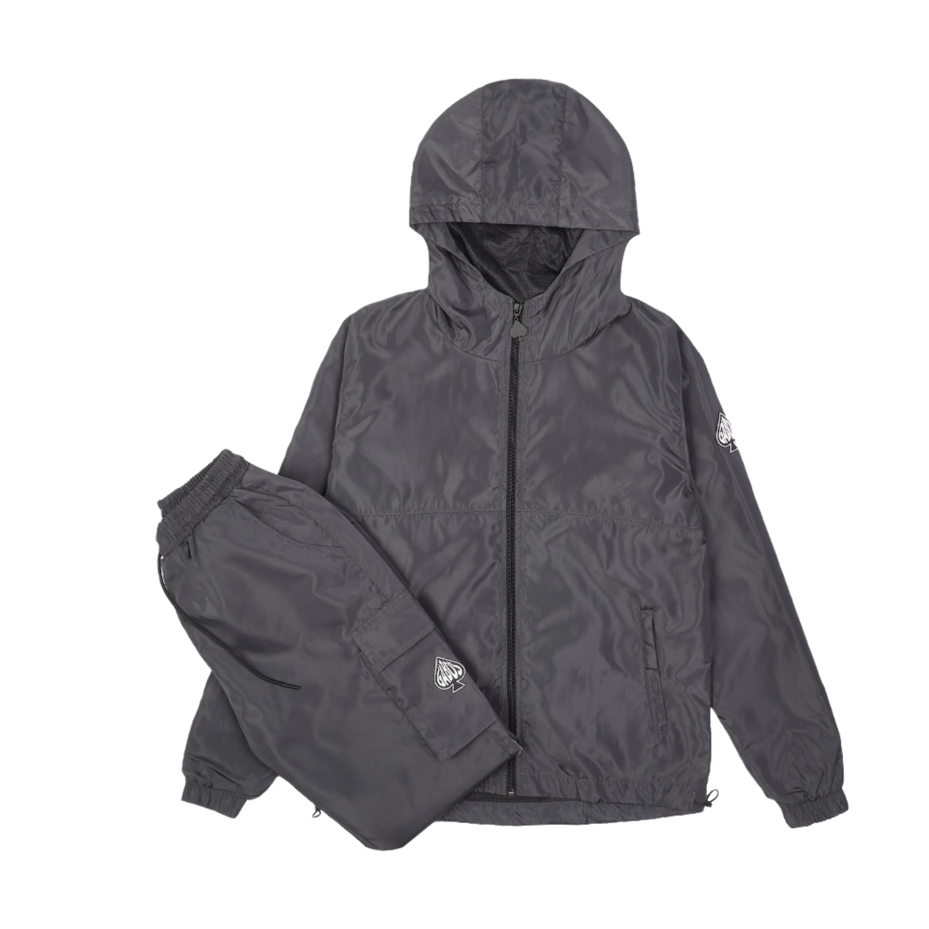 Grey ROADBREAKER (WINDBREAKER) Tracksuit. Flatlay. UK Streetwear By Gabos London