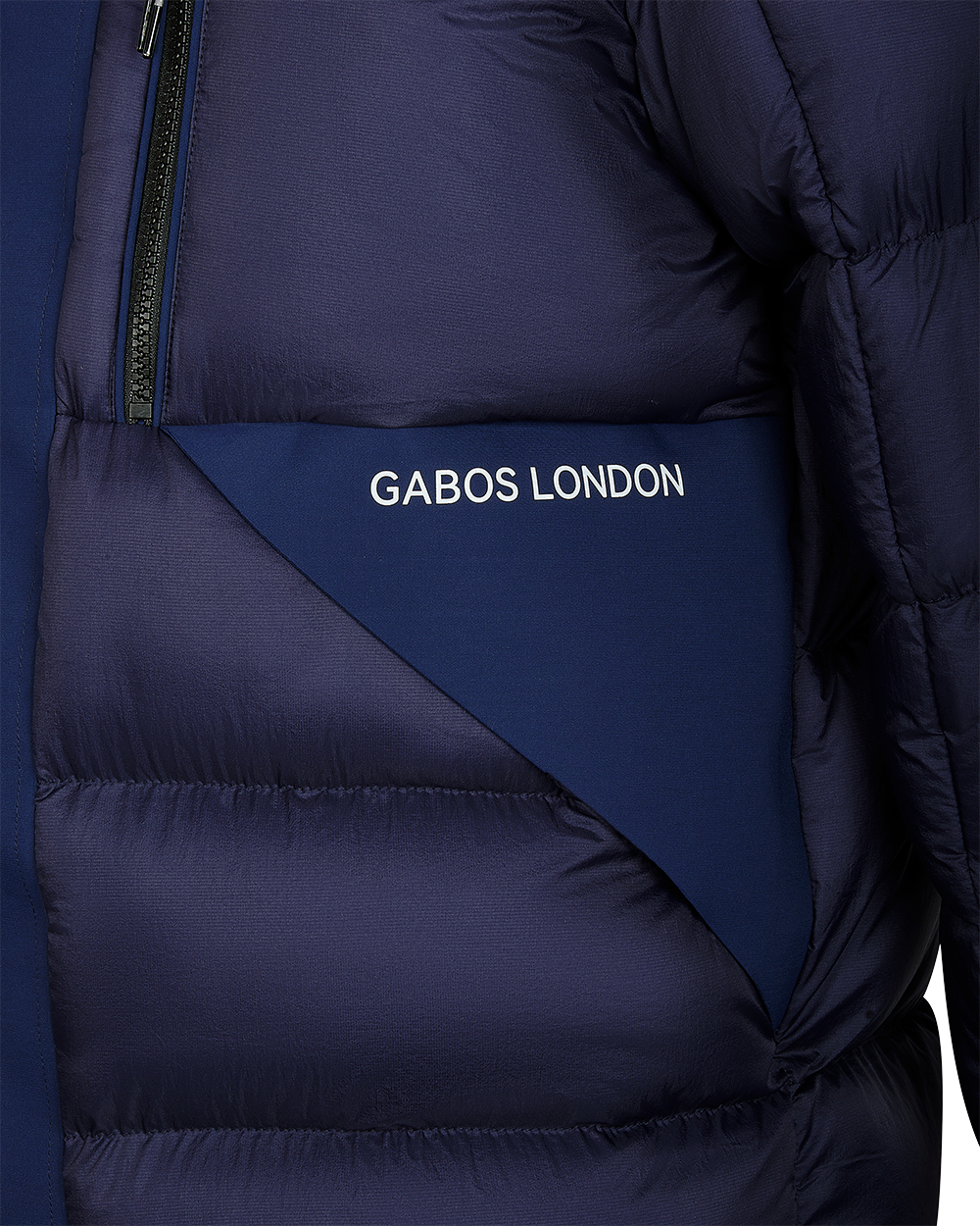 pocket reflective print. navy blue premium puffer jacket