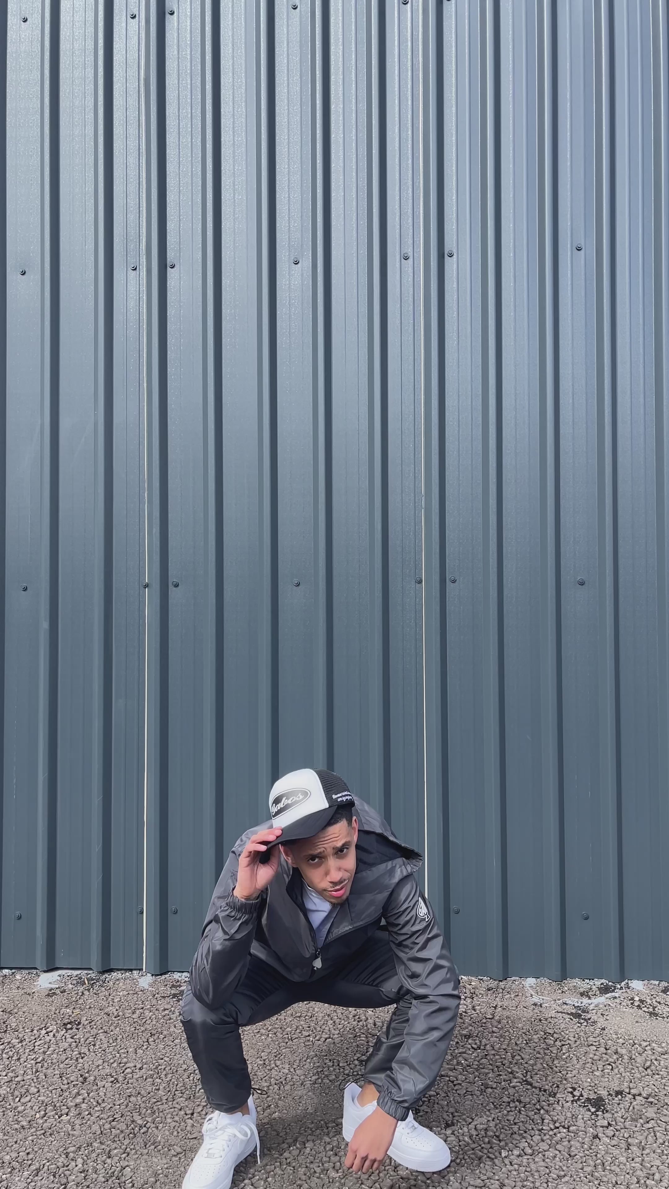 Grey Men's Full windbreaker tracksuit video of model Streetwear by Gabos London