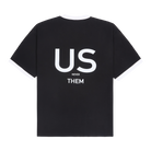 flat lay of us never them in colour black with white graphic text print