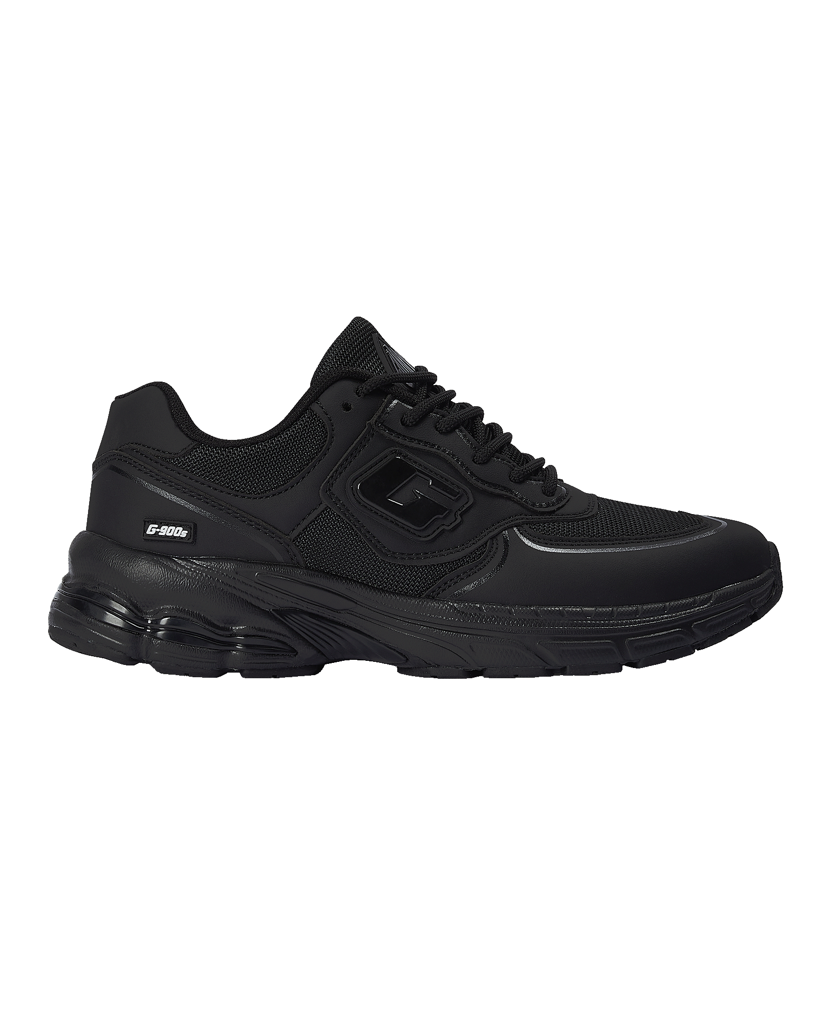 Black  sneaker with white stripes on a white background