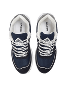 A pair of navy blue and white low-top sneakers shown from a top-down view on a solid white background. The brand name 'GABOS' is clearly visible printed inside the collar of each shoe.