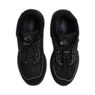 Pair of black sneakers with visible brand logo on a white background