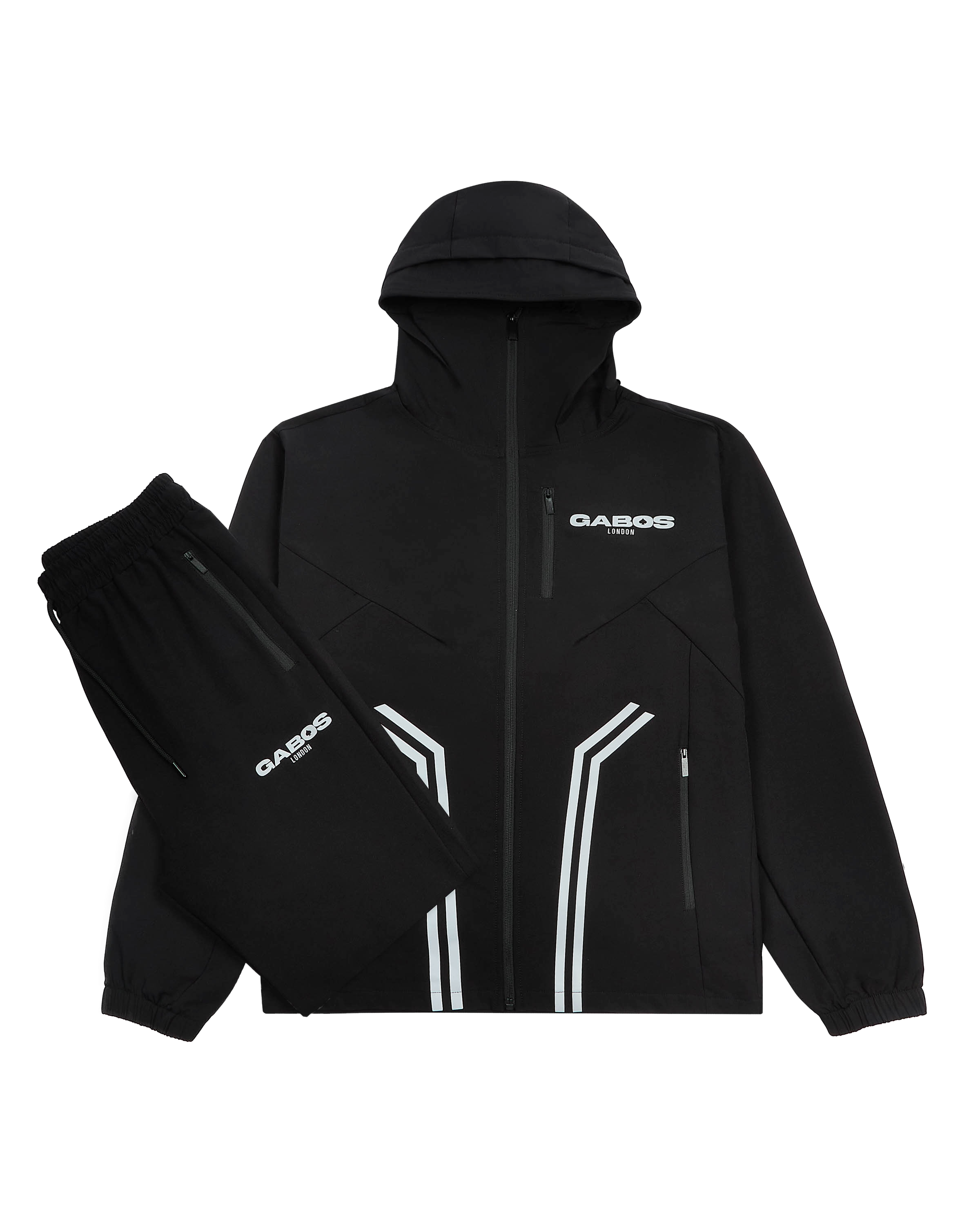 StealthMode Phantom Black men's technical reflective tracksuit with built-in face mask