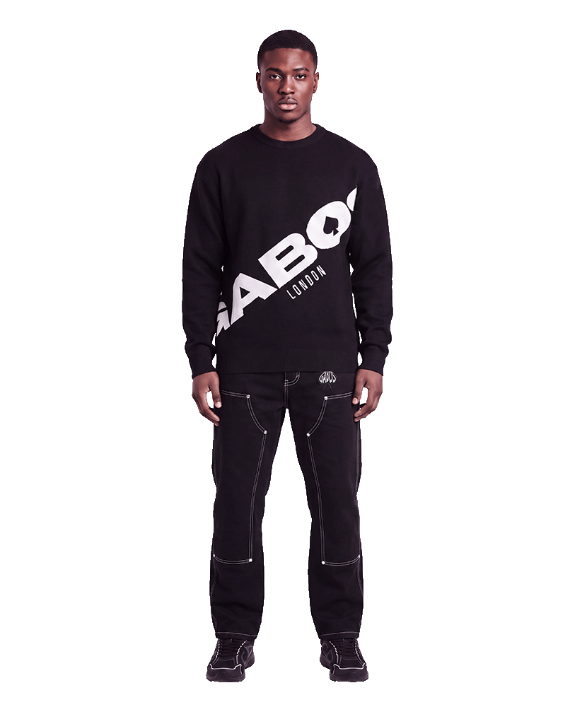 black jumper, knitwear by Gabos London