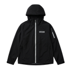Black jacket with a brand logo on a white background