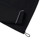 Black sleeping bag with white piping on a white background