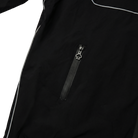 Close-up of a black jacket with a zipper on a white background