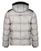 puffer jacket with grid pattern in grey and black by gabos london