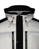 close up of the hood and zip for black and grey puffer jacket by gabos london