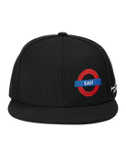 I'm From East premium black snapback cap with embroidered East design by Gabos London