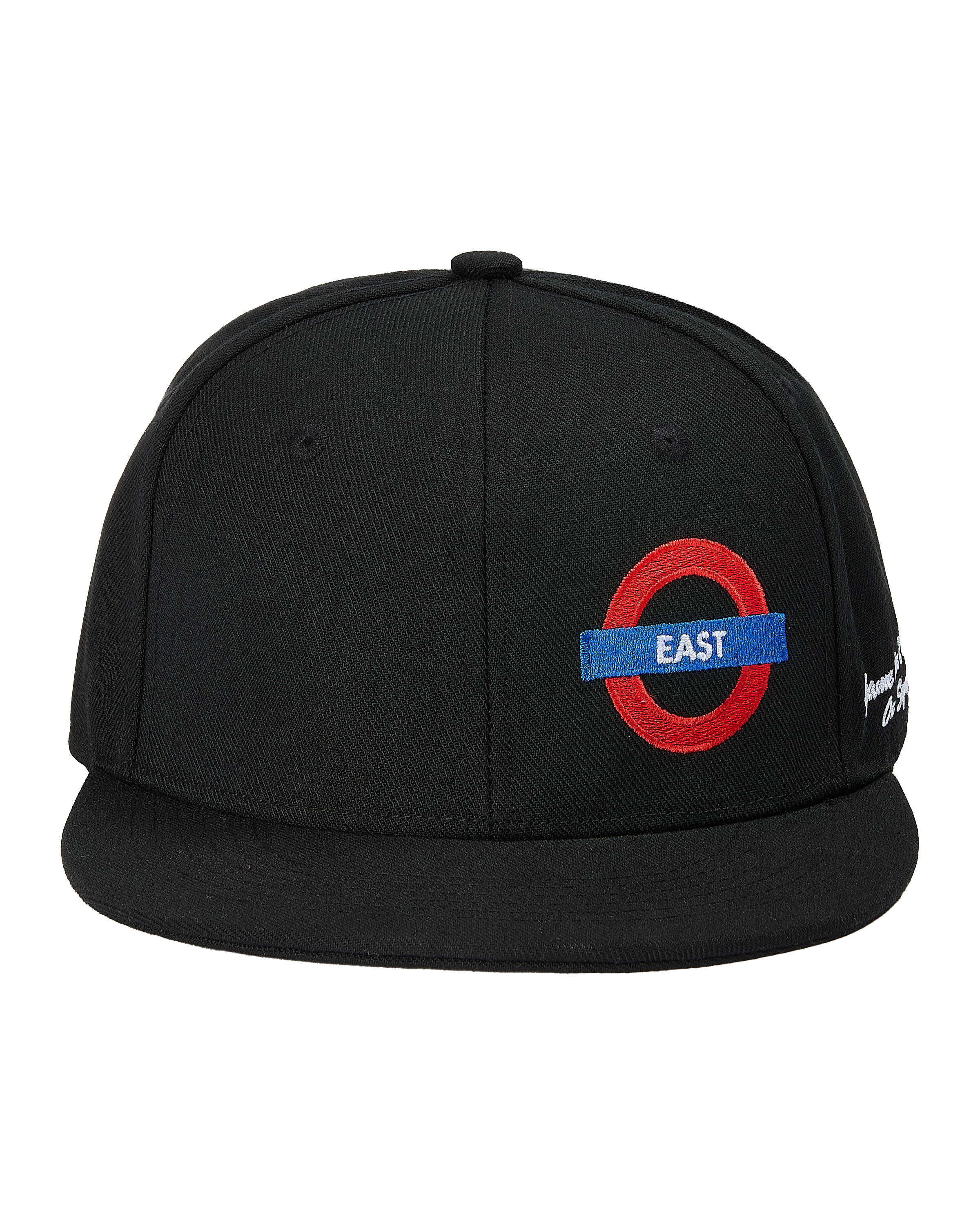 I'm From East premium black snapback cap with embroidered East design by Gabos London
