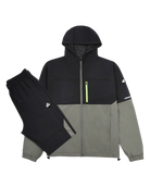 Men's grey woven tracksuit with neon green accents